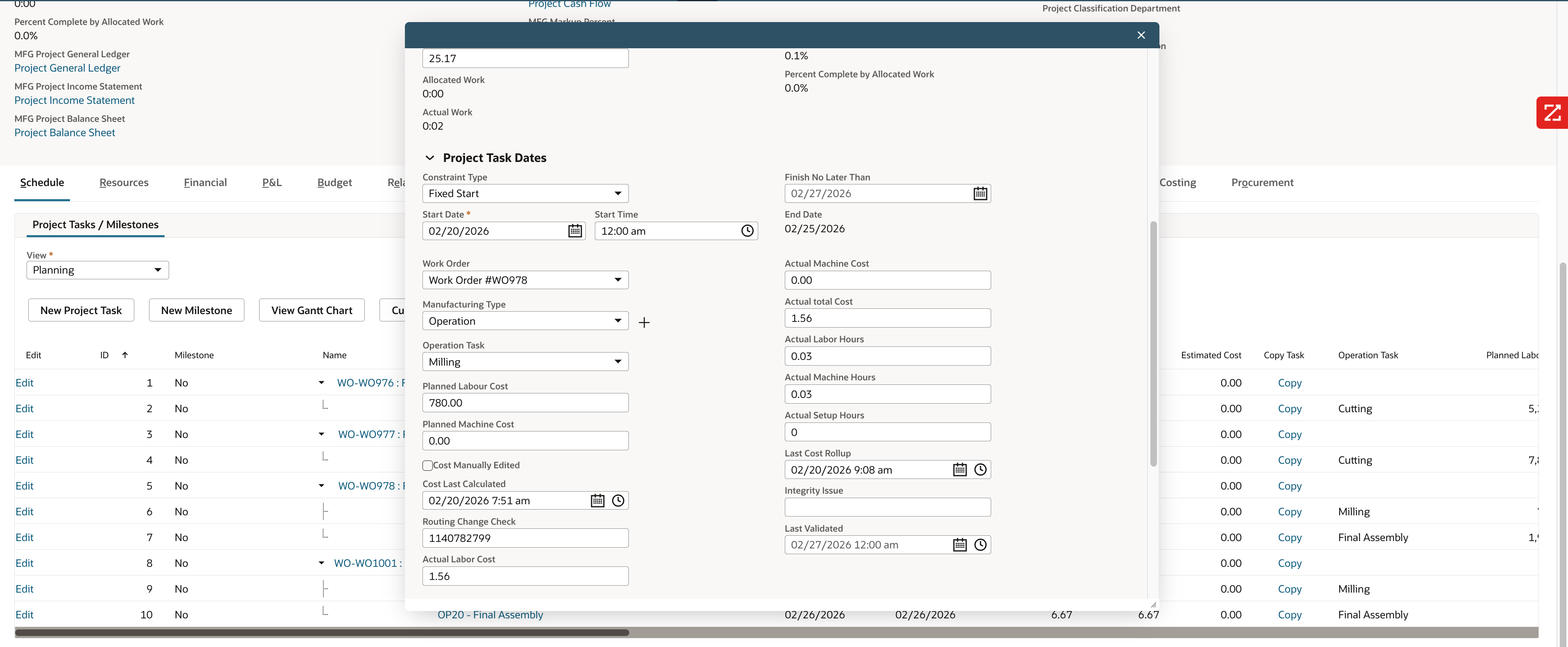 Planned vs actual cost visibility
